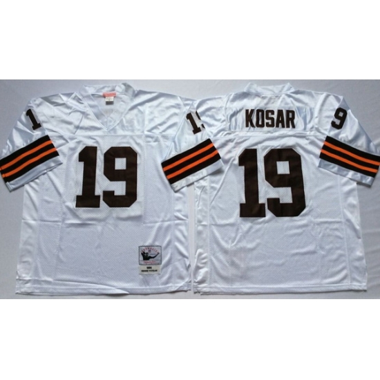 Men Cleveland Browns 19 Bernie Kosar White M&N Throwback Jersey Men Cleveland Browns 19 Bernie Kosar White M&N Throwback Jersey