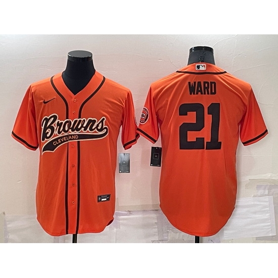 Men Cleveland Browns 21 Denzel Ward Orange Cool Base Stitched Baseball Jersey Men Cleveland Browns 21 Denzel Ward Orange Cool Base Stitched Baseball Jersey