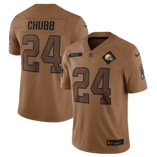 Men Cleveland Browns 24 Nick Chubb 2023 Brown Salute To Service Limited Stitched Jersey Men Cleveland Browns 24 Nick Chubb 2023 Brown Salute To Service Limited Stitched Jersey