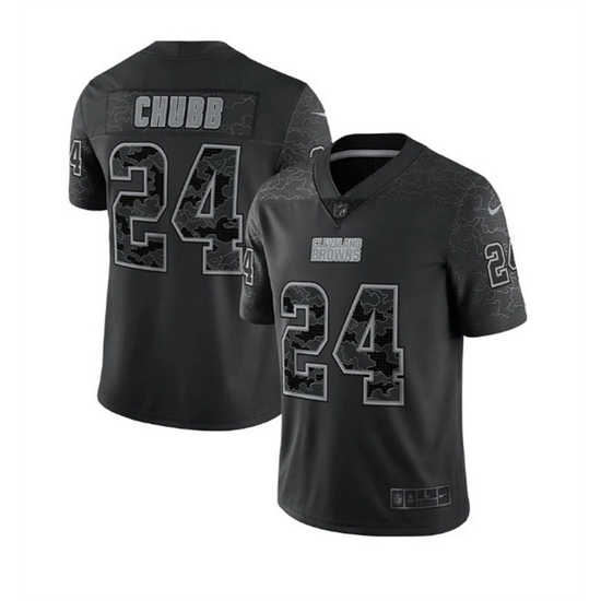 Men Cleveland Browns 24 Nick Chubb Black Reflective Stitched Jersey Men Cleveland Browns 24 Nick Chubb Black Reflective Stitched Jersey