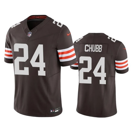 Men Cleveland Browns 24 Nick Chubb Brown 2023 F U S E Vapor Untouchable Limited Stitched Jersey Men Cleveland Browns 24 Nick Chubb Brown 2023 F U S E Vapor Untouchable Limited Stitched Jersey