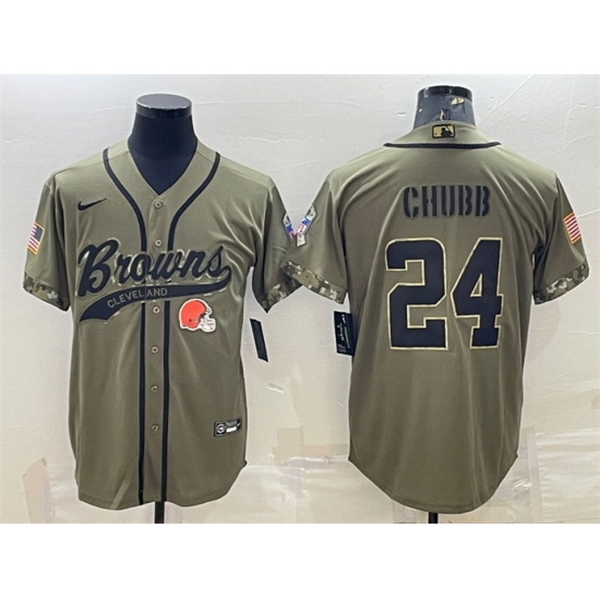 Men Cleveland Browns 24 Nick Chubb Olive 2022 Salute To Service Cool Base Stitched Baseball Jersey Men Cleveland Browns 24 Nick Chubb Olive 2022 Salute To Service Cool Base Stitched Baseball Jersey