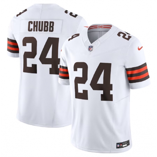 Men Cleveland Browns 24 Nick Chubb White 2023 F U S E Vapor Untouchable Limited Stitched Jersey Men Cleveland Browns 24 Nick Chubb White 2023 F U S E Vapor Untouchable Limited Stitched Jersey