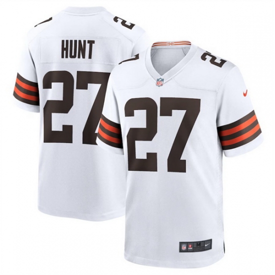 Men Cleveland Browns 27 Kareem Hunt White Stitched Game Jersey Men Cleveland Browns 27 Kareem Hunt White Stitched Game Jersey