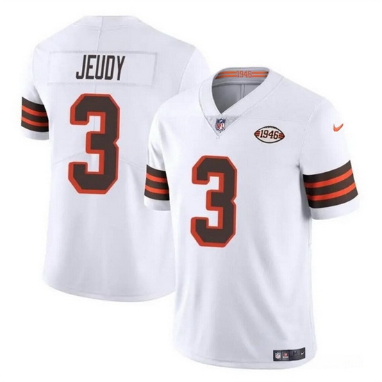Men Cleveland Browns 3 Jerry Jeudy White 1946 Collection Vapor Limited Stitched Football Jersey Men Cleveland Browns 3 Jerry Jeudy White 1946 Collection Vapor Limited Stitched Football Jersey