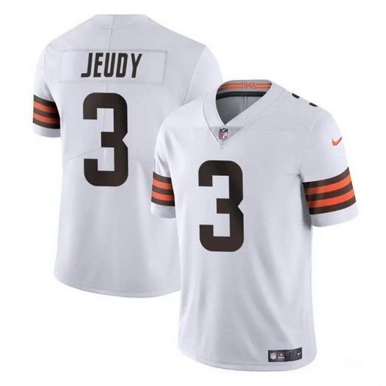 Men Cleveland Browns 3 Jerry Jeudy White Vapor Limited Stitched Football Jersey Men Cleveland Browns 3 Jerry Jeudy White Vapor Limited Stitched Football Jersey