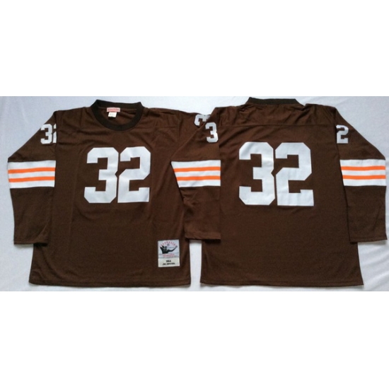 Men Cleveland Browns 32 Jim Brown Brown Long Sleeve M&N Throwback Jersey Men Cleveland Browns 32 Jim Brown Brown Long Sleeve M&N Throwback Jersey