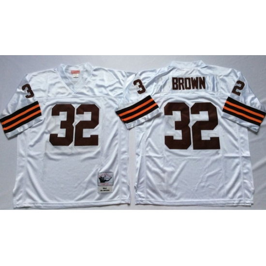 Men Cleveland Browns 32 Jim Brown White M&N Throwback Jersey Men Cleveland Browns 32 Jim Brown White M&N Throwback Jersey