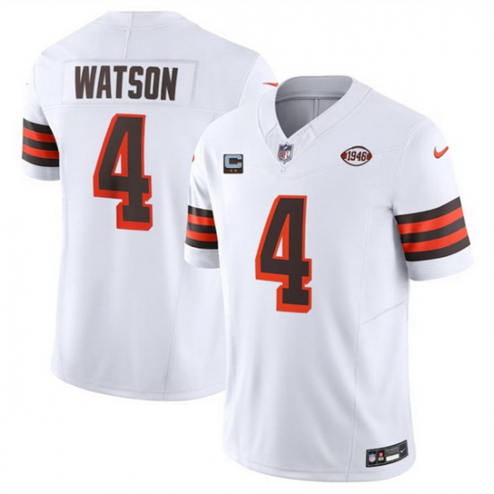 Men Cleveland Browns 4 Deshaun Watson White 2024 F U S E With 2 Star C Patch 1946 Collection Vapor Untouchable Limited Stitched Jersey Men Cleveland Browns 4 Deshaun Watson White 2024 F U S E With 2 Star C Patch 1946 Collection Vapor Untouchable Limited Stitched Jersey