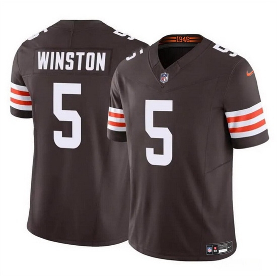 Men Cleveland Browns 5 Jameis Winston Brown 2023 F U S E Vapor Limited Stitched Football Jersey Men Cleveland Browns 5 Jameis Winston Brown 2023 F U S E Vapor Limited Stitched Football Jersey