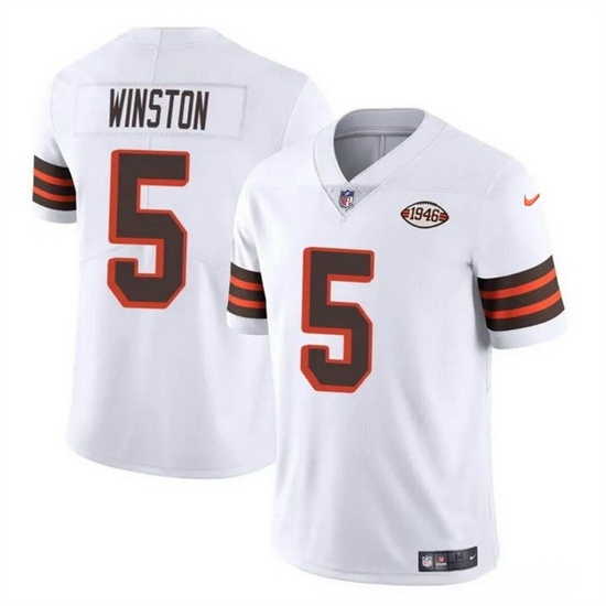 Men Cleveland Browns 5 Jameis Winston White 1946 Collection Vapor Limited Stitched Football Jersey Men Cleveland Browns 5 Jameis Winston White 1946 Collection Vapor Limited Stitched Football Jersey