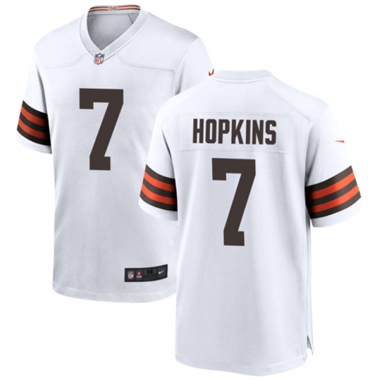 Men Cleveland Browns 7 Dustin Hopkins White Stitched Game Football Jersey Men Cleveland Browns 7 Dustin Hopkins White Stitched Game Football Jersey