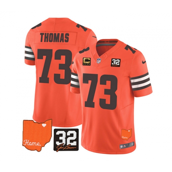Men Cleveland Browns 73 Joe Thomas Orange 2023 F U S E With Jim Brown Memorial Patch And 4 Star C Patch Vapor Untouchable Limited Stitched Jersey Men Cleveland Browns 73 Joe Thomas Orange 2023 F U S E With Jim Brown Memorial Patch And 4 Star C Patch Vapor Untouchable Limited Stitched Jersey