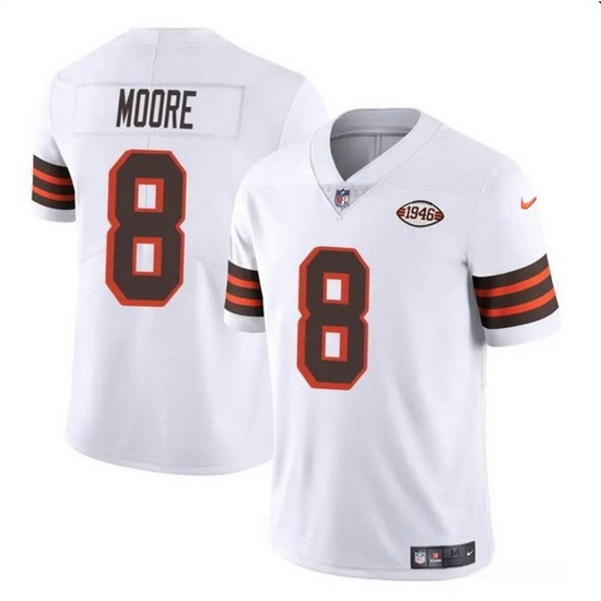 Men Cleveland Browns 8 Elijah Moore White 1946 Collection Vapor Limited Stitched Football Jersey Men Cleveland Browns 8 Elijah Moore White 1946 Collection Vapor Limited Stitched Football Jersey
