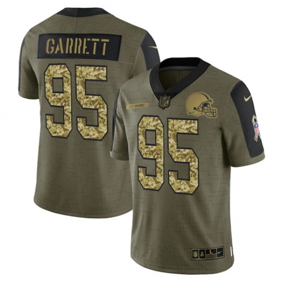 Men Cleveland Browns 95 Myles Garrett 2021 Salute To Service Olive Camo Limited Stitched Jersey Men Cleveland Browns 95 Myles Garrett 2021 Salute To Service Olive Camo Limited Stitched Jersey