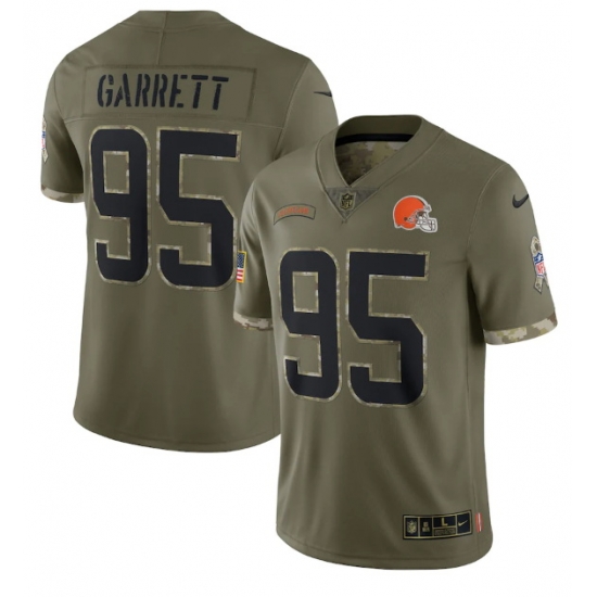 Men Cleveland Browns 95 Myles Garrett Olive 2022 Salute To Service Limited Stitched Jersey Men Cleveland Browns 95 Myles Garrett Olive 2022 Salute To Service Limited Stitched Jersey