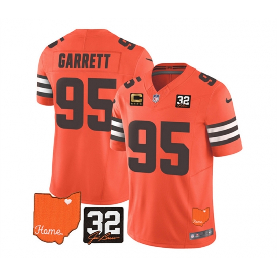 Men Cleveland Browns 95 Myles Garrett Orange 2023 F U S E With Jim Brown Memorial Patch And 4 Star C Patch Vapor Untouchable Limited Stitched Jersey Men Cleveland Browns 95 Myles Garrett Orange 2023 F U S E With Jim Brown Memorial Patch And 4 Star C Patch Vapor Untouchable Limited Stitched Jersey