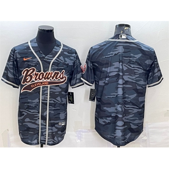 Men Cleveland Browns Blank Grey Camo With Patch Cool Base Stitched Baseball Jersey Men Cleveland Browns Blank Grey Camo With Patch Cool Base Stitched Baseball Jersey