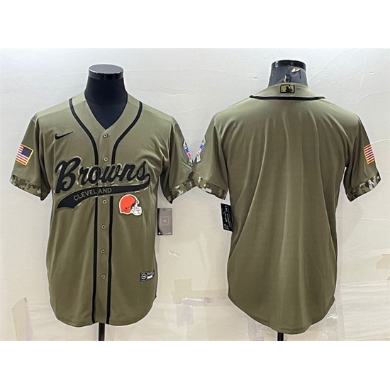 Men Cleveland Browns Blank Olive 2022 Salute To Service Cool Base Stitched Baseball Jersey Men Cleveland Browns Blank Olive 2022 Salute To Service Cool Base Stitched Baseball Jersey