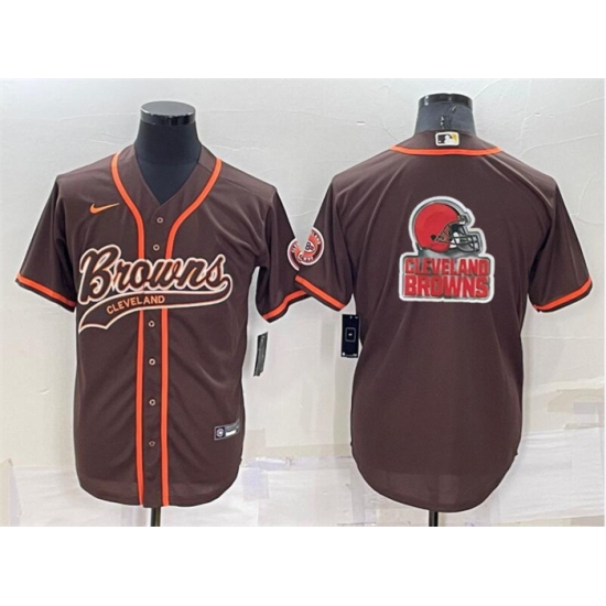 Men Cleveland Browns Brown Team Big Logo With Patch Cool Base Stitched Baseball Jersey Men Cleveland Browns Brown Team Big Logo With Patch Cool Base Stitched Baseball Jersey