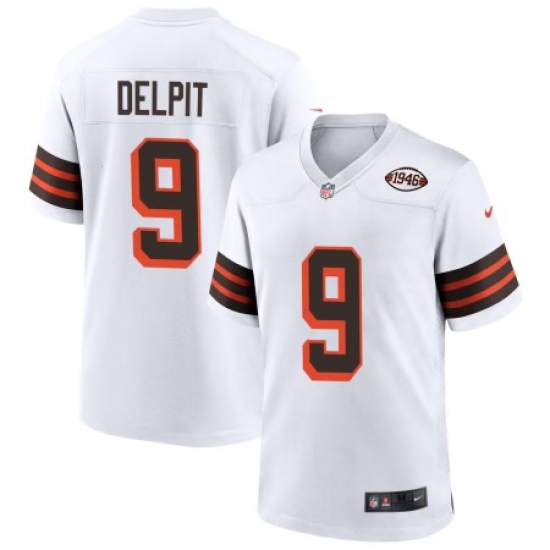 Men Cleveland Browns Grant Delpit #9 White Stitched NFL Jersey Men Cleveland Browns Grant Delpit #9 White Stitched NFL Jersey