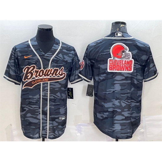 Men Cleveland Browns Grey Camo Team Big Logo With Patch Cool Base Stitched Baseball Jersey Men Cleveland Browns Grey Camo Team Big Logo With Patch Cool Base Stitched Baseball Jersey