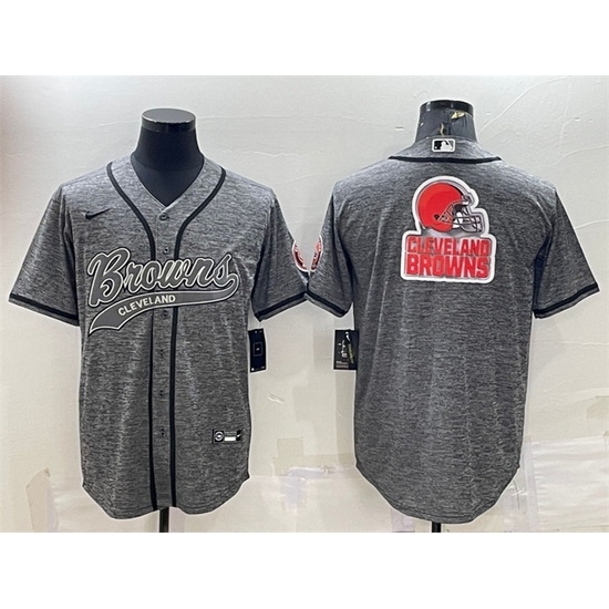 Men Cleveland Browns Grey Team Big Logo With Patch Cool Base Stitched Baseball Jersey Men Cleveland Browns Grey Team Big Logo With Patch Cool Base Stitched Baseball Jersey