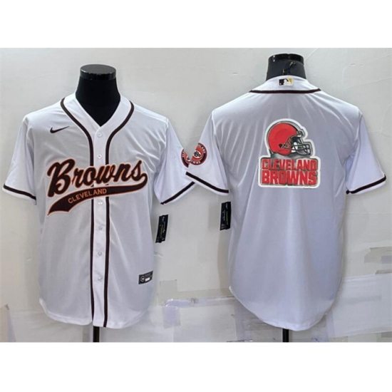 Men Cleveland Browns White Team Big Logo With Patch Cool Base Stitched Baseball Jersey Men Cleveland Browns White Team Big Logo With Patch Cool Base Stitched Baseball Jersey