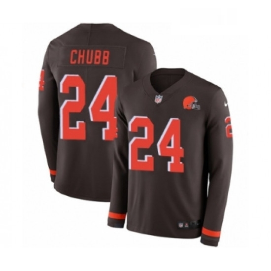 Mens Nike Cleveland Browns 24 Nick Chubb Limited Brown Therma Long Sleeve NFL Jersey Mens Nike Cleveland Browns 24 Nick Chubb Limited Brown Therma Long Sleeve NFL Jersey