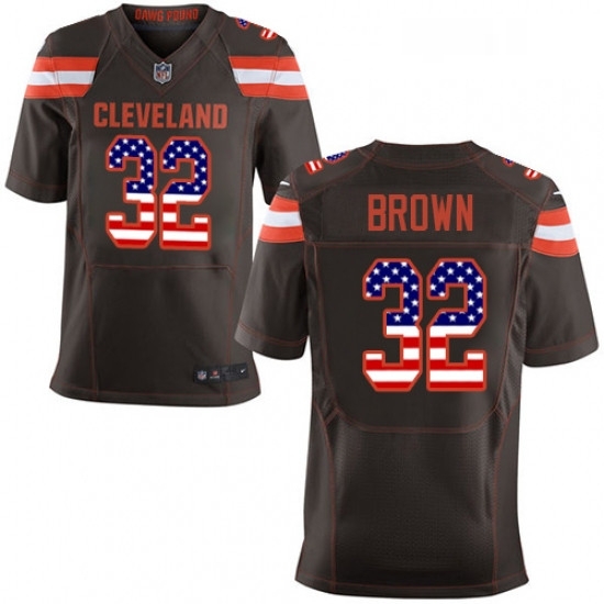 Mens Nike Cleveland Browns 32 Jim Brown Elite Brown Home USA Flag Fashion NFL Jersey Mens Nike Cleveland Browns 32 Jim Brown Elite Brown Home USA Flag Fashion NFL Jersey