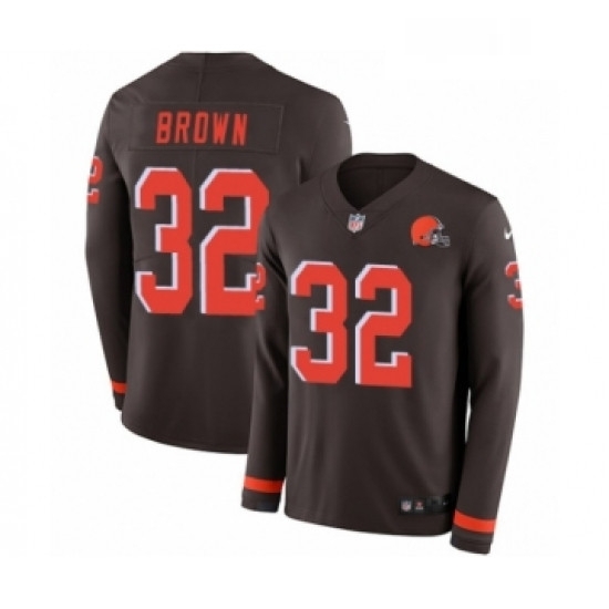 Mens Nike Cleveland Browns 32 Jim Brown Limited Brown Therma Long Sleeve NFL Jersey Mens Nike Cleveland Browns 32 Jim Brown Limited Brown Therma Long Sleeve NFL Jersey