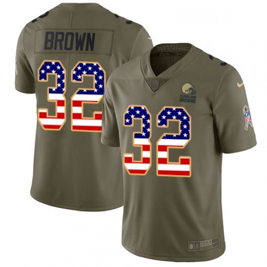 Mens Nike Cleveland Browns 32 Jim Brown Limited OliveUSA Flag 2017 Salute to Service NFL Jersey Mens Nike Cleveland Browns 32 Jim Brown Limited OliveUSA Flag 2017 Salute to Service NFL Jersey