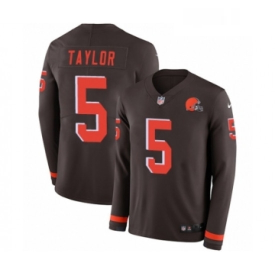 Mens Nike Cleveland Browns 5 Tyrod Taylor Limited Brown Therma Long Sleeve NFL Jersey Mens Nike Cleveland Browns 5 Tyrod Taylor Limited Brown Therma Long Sleeve NFL Jersey