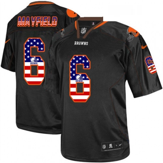 Mens Nike Cleveland Browns 6 Baker Mayfield Elite Black USA Flag Fashion NFL Jersey Mens Nike Cleveland Browns 6 Baker Mayfield Elite Black USA Flag Fashion NFL Jersey