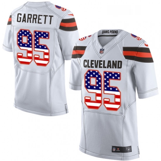 Mens Nike Cleveland Browns 95 Myles Garrett Elite White Road USA Flag Fashion NFL Jersey Mens Nike Cleveland Browns 95 Myles Garrett Elite White Road USA Flag Fashion NFL Jersey