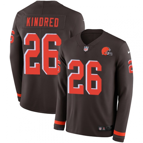 Nike Browns #26 Derrick Kindred Brown Team Color Men Stitched NFL Limited Therma Long Sleeve Jersey