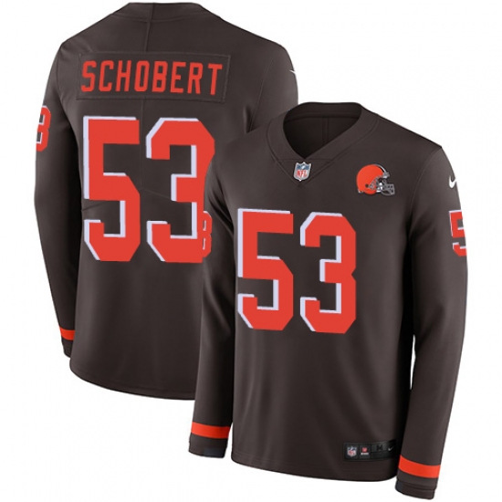 Nike Browns #53 Joe Schobert Brown Team Color Men Stitched NFL Limited Therma Long Sleeve Jersey Nike Browns #53 Joe Schobert Brown Team Color Men Stitched NFL Limited Therma Long Sleeve Jersey