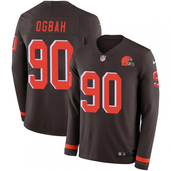Nike Browns #90 Emmanuel Ogbah Brown Team Color Men Stitched NFL Limited Therma Long Sleeve Jersey Nike Browns #90 Emmanuel Ogbah Brown Team Color Men Stitched NFL Limited Therma Long Sleeve Jersey