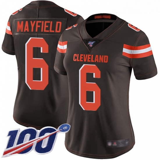 Browns #6 Baker Mayfield Brown Team Color Women Stitched Football 100th Season Vapor Limited Jersey Browns #6 Baker Mayfield Brown Team Color Women Stitched Football 100th Season Vapor Limited Jersey