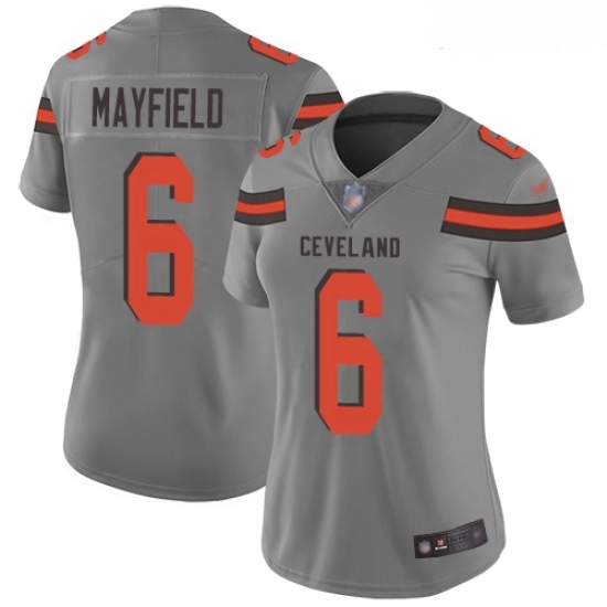 Browns #6 Baker Mayfield Gray Women Stitched Football Limited Inverted Legend Jersey Browns #6 Baker Mayfield Gray Women Stitched Football Limited Inverted Legend Jersey