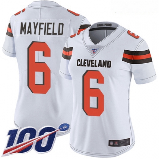 Browns #6 Baker Mayfield White Women Stitched Football 100th Season Vapor Limited Jersey Browns #6 Baker Mayfield White Women Stitched Football 100th Season Vapor Limited Jersey