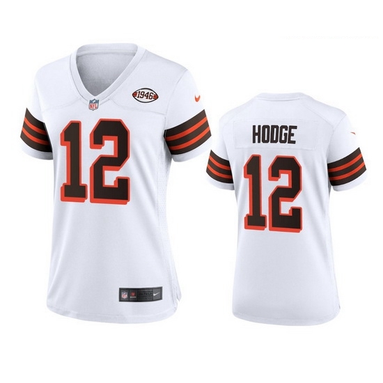 Women Cleveland Browns 12 Khadarel Hodge Nike 1946 Collection Alternate Game Limited NFL Jersey White Women Cleveland Browns 12 Khadarel Hodge Nike 1946 Collection Alternate Game Limited NFL Jersey White
