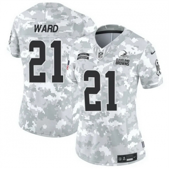 Women Cleveland Browns 21 Denzel Ward 2024 F U S E Arctic Camo Salute To Service Limited Stitched Jersey Women Cleveland Browns 21 Denzel Ward 2024 F U S E Arctic Camo Salute To Service Limited Stitched Jersey