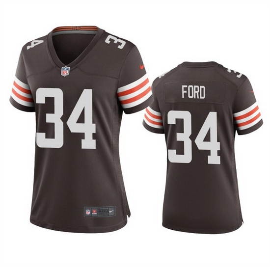 Women Cleveland Browns 34 Jerome Ford Brown Stitched Jersey 28Run Small 29 Women Cleveland Browns 34 Jerome Ford Brown Stitched Jersey 28Run Small 29