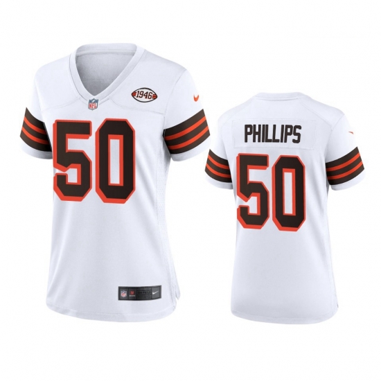 Women Cleveland Browns 50 Jacob Phillips Nike 1946 Collection Alternate Game Limited NFL Jersey White Women Cleveland Browns 50 Jacob Phillips Nike 1946 Collection Alternate Game Limited NFL Jersey White