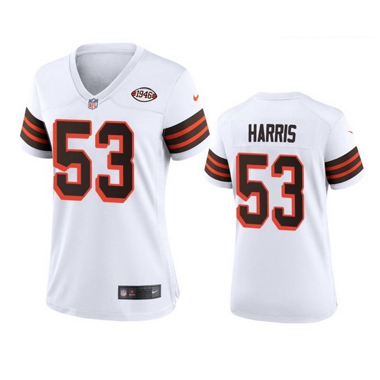 Women Cleveland Browns 53 Nick Harris Nike 1946 Collection Alternate Game Limited NFL Jersey White Women Cleveland Browns 53 Nick Harris Nike 1946 Collection Alternate Game Limited NFL Jersey White