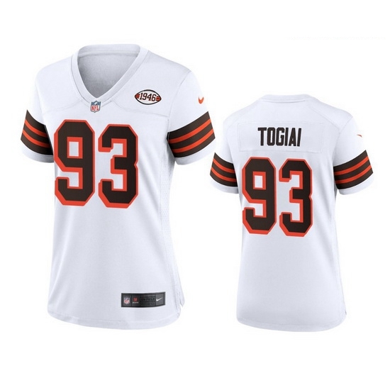 Women Cleveland Browns 93 Tommy Togiai Nike 1946 Collection Alternate Game Limited NFL Jersey White Women Cleveland Browns 93 Tommy Togiai Nike 1946 Collection Alternate Game Limited NFL Jersey White