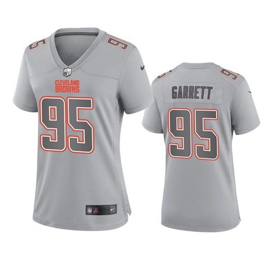 Women Cleveland Browns 95 Myles Garrett Grey Atmosphere Fashion Stitched Game Jersey Women Cleveland Browns 95 Myles Garrett Grey Atmosphere Fashion Stitched Game Jersey