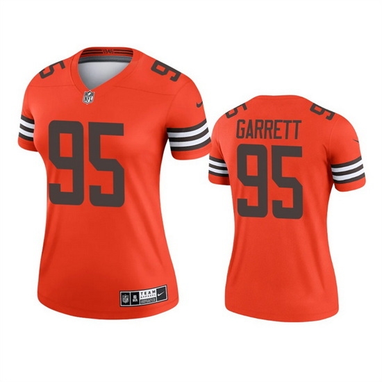 Women Cleveland Browns 95 Myles Garrett Orange Inverted Edition Stitched Jersey Women Cleveland Browns 95 Myles Garrett Orange Inverted Edition Stitched Jersey