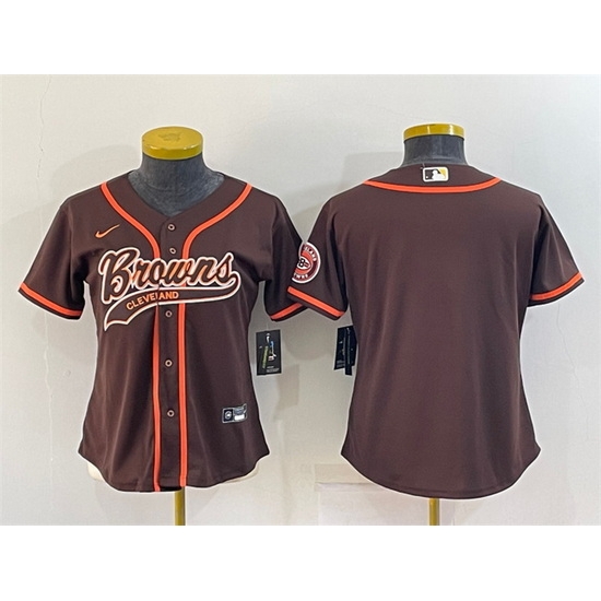 Women Cleveland Browns Blank Brown With Patch Cool Base Stitched Baseball Jersey Women Cleveland Browns Blank Brown With Patch Cool Base Stitched Baseball Jersey